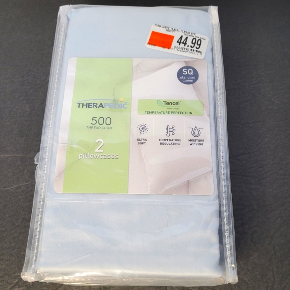 Therapedic Tencel 500 Thread Count Two Standard Queen Pillowcases NWT